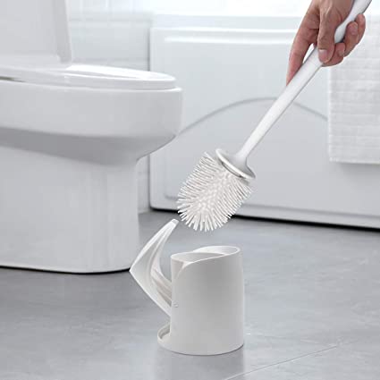 TOPSKY Toilet Brushe and Holder Modern Design Silicone Toilet Brush Set with Long Handle White