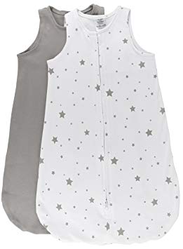 100% Cotton Wearable Blanket Baby Sleep Bag Grey Stars 2 Pack (0-3 Months)