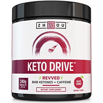 KETO DRIVE with Caffeine Exogenous Ketone Complex - BHB Salts for Ketosis, Energy, Focus & Fat Burn - Patented Beta-Hydroxybutyrates & Electrolytes (Calcium, Sodium, Magnesium) - Black Cherry ‘REVVED’