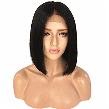 BEEOS Lace Front Wigs Human Hair For Black Women Brazilian Middle Part Short Black Wig with Pre Prucked Hairline, 8 Inch