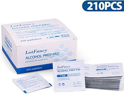 Alcohol Prep Pads by LotFancy, 210 Count Isopropyl Rubbing Alcohol Wipes, Sterile Alcohol Swabs, Individually Wrapped, 2-Ply, Latex-Free