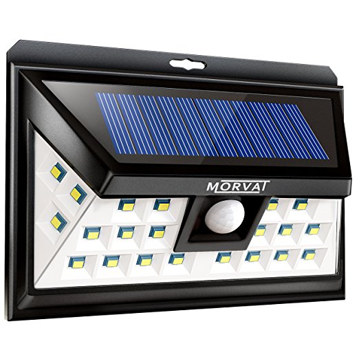 Morvat Outdoor Solar Powered Motion Sensor Light - 24 Super Bright LED's | Wide Range Illumination| LED's on either side | Waterproof, Wireless | Security Lighting for - Driveway, Yard, Patio, Garage