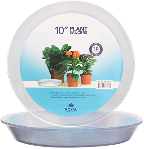 Royal Imports 10" Clear Deep Plastic Plant Saucers Drip Trays, Base for Indoor Outdoor Flowers & Plants, Heavy Duty, 10 Pack