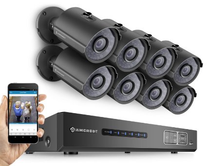 Amcrest Full-HD 1080P 8CH Video Security System - Eight 1920TVL 2.1-Megapixel Weatherproof IP66 Bullet Cameras, 65ft IR LED Night Vision, 3TB HDD, HD Over Analog/BNC, Smartphone View (Black)