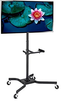 Elitech Steel Mobile TV Cart Stand for up to 37" TV, TV Tilt Angle and Height Adjustable, Middle Shelf Width and Height Adjustable, 3" Rubber Casters