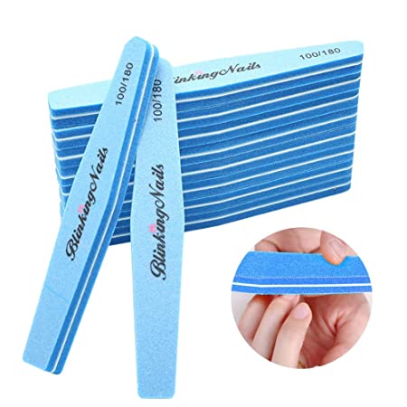 Sponge Nail File and Buffers for Nail Art Care Double Sides Design 100/180 Grit Nail Buffer Professional Manicure Nail Tools Color Sky Blue Pack of 10pcs