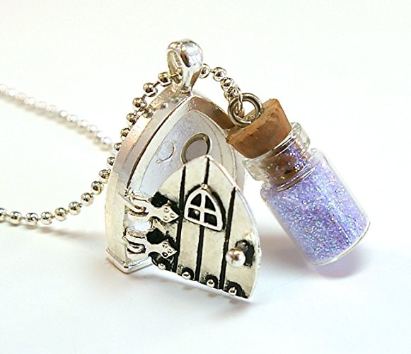 Fairy Wish Door Locket Necklace with Mini Bottle of Pixie Stardust and Magical Saying