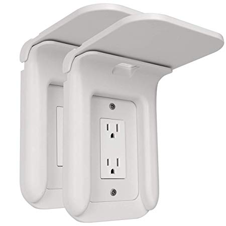 Wall Outlet Shelf Power Perch Charging Station, Bathroom Wall Outlet Mount Holder Shelf Socket Bracket Charger Stand for iPhone Cellphone, Over Outlet Shelf Organizer(2 Pack,White)