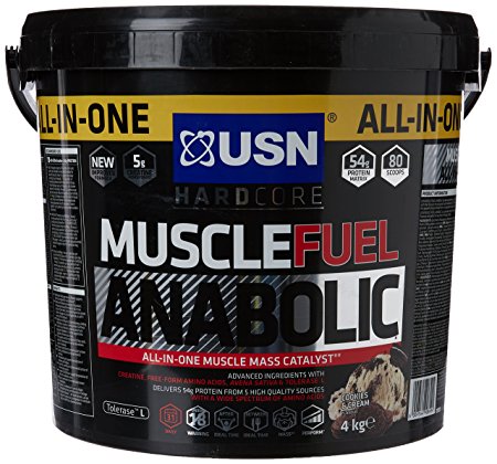 USN Muscle Fuel Anabolic Lean Muscle Gain Shake Powder, Cookies and Cream, 4 kg