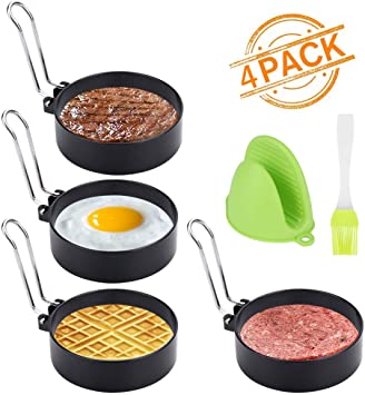 Egg Rings, Yokilly 4 Pack Round Egg Mcmuffin Maker Mold, Stainless Steel Non Stick Metal Circle Shaper Mold, Breakfast Household Kitchen Cooking Tool for Fried Egg Pancake Sandwiches or Shaping Eggs
