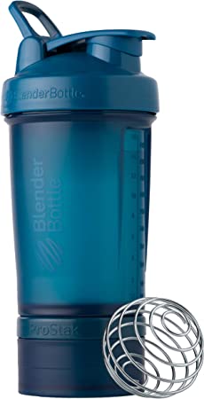 Blender Bottle Shaker Bottle with Pill Organizer and Storage for Protein Powder, ProStak System, 22-Ounce, Ocean Blue