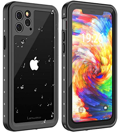 Lanwow iPhone 11 Pro Max Waterproof Case 6.5 inches, iPhone 11 Pro Max Case with Built-in Screen Protector Shockproof Wireless Charging for iPhone 11 Pro Max Case 6.5 Inches (Black/Clear)
