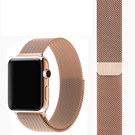 SCHITEC Watch Band for Apple iWatch Band Sport & Edition Fully Magnetic Closure Clasp Mesh Loop Milanese Stainless Steel Bracelet Strap Watchband 38mm,Rose Gold (Rose Gold 38mm)