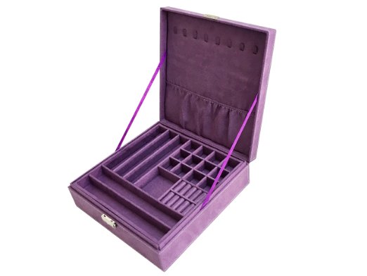 Sodynee Two-Layer Lint Jewelry Box with Lock Purple