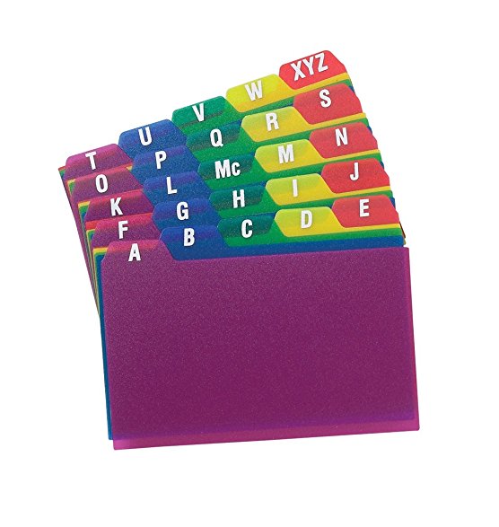 Oxford Poly Index Card Guides, Alphabetical, A-Z, Assorted Colors, 4" x 6" Size, 25 Guides per Set (73154)