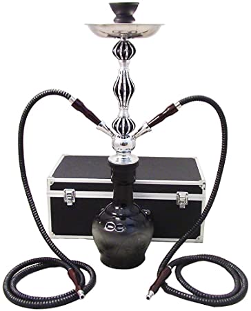The 28'' 2 Hose Diamond Hookah Shisha with a Premium Carry Case and Unbreakable Silicone Bowl (Black)