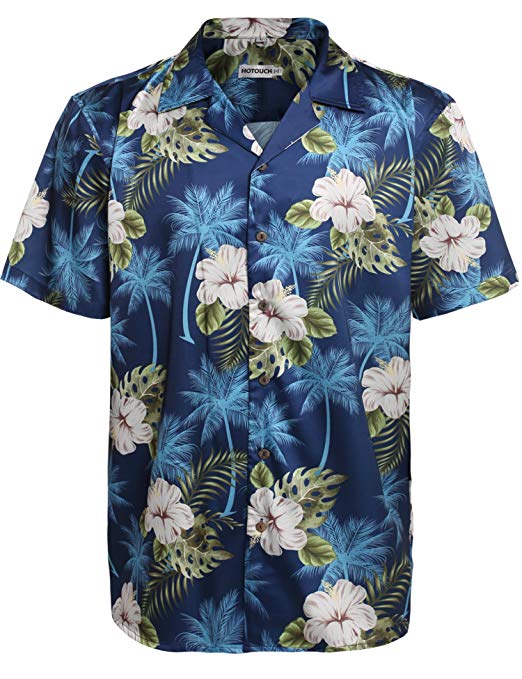 Hotouch Men's Hawaiian Aloha Shirt Short Sleeve Tropical Floral Print Button Down Shirt