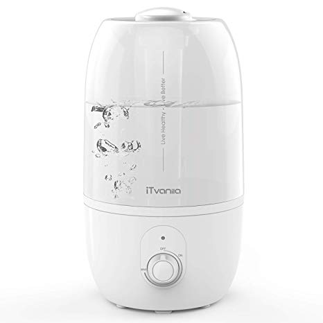 iTvanila Ultrasonic Humidifier, Cool Mist Humidifiers for Bedroom Baby Kids,Personal Room Humidifiers with Whisper-Quiet Operation, Auto Shut-Off, 14-28 Hours Working Time(Milky)