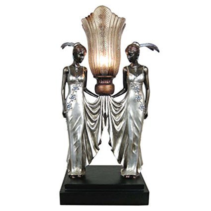 Bronze Art Deco/Nouveau Twin Lady Figurine Design Resin Table Lamp Resin Shade Free Bulb