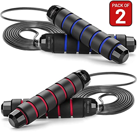 Skipping rope - Tangle Free With Ball Bearing Cable - Adjustable Speed Jump Ropes For Fitness, Exercise, Workout - Anti-Slip Comfortable Soft Handles - Rope Skipping - Adults, Men, Women, Kids -2 Pack