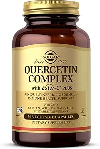 SOLGAR Quercetin Complex with Ester-C Plus - 50 Vegetable Capsules - Immune Health Support - Gentle on The Stomach Vitamin C - Non-GMO, Vegan, Gluten Free, Kosher - 25 Servings