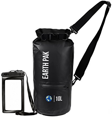 Earth Pak- Waterproof Dry Bag with Front Zippered Pocket Keeps Gear Dry for Kayaking, Beach, Rafting, Boating, Hiking, Camping and Fishing with Waterproof Phone Case