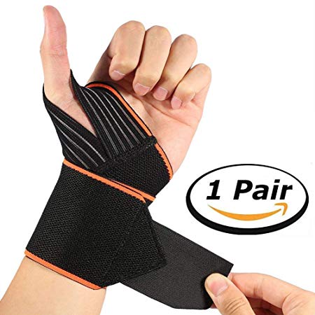 Wrist Support for Gym Workout, SGM Wrist Support Band Brace Pack of 2 with Extra Wide Thumb Loops for Men and Women Weight Lifting, Gym Workout, Powerlifting and Sports [1-Pair]