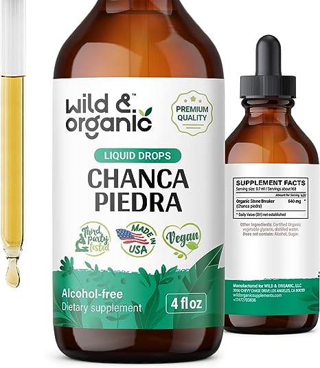 Wild & Organic Stone Breaker Chanca Piedra Liquid Extract - Kidney Cleanse & Gallbladder Support - Vegan, Alcohol Free Supplement - 4 fl oz