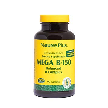 Natures Plus Mega B150 Complex - 90 Vegetarian Tablets, Sustained Release - Maximum Potency B Complex Vitamin Supplement, Energy & Brain Booster, Stress Reliever - Gluten Free - 90 Servings