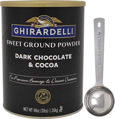 Ghirardelli Sweet Ground Dark Chocolate & Cocoa Powder, 3 Pound Can with Limited Edition Measuring Spoon