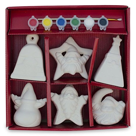 4" Set of 6 Unpainted Gypsum Blank White Reindeer, Bell, Christmas Tree, Moon, Star, Santa Claus Christmas Ornaments Paint your Own DIY Crafts