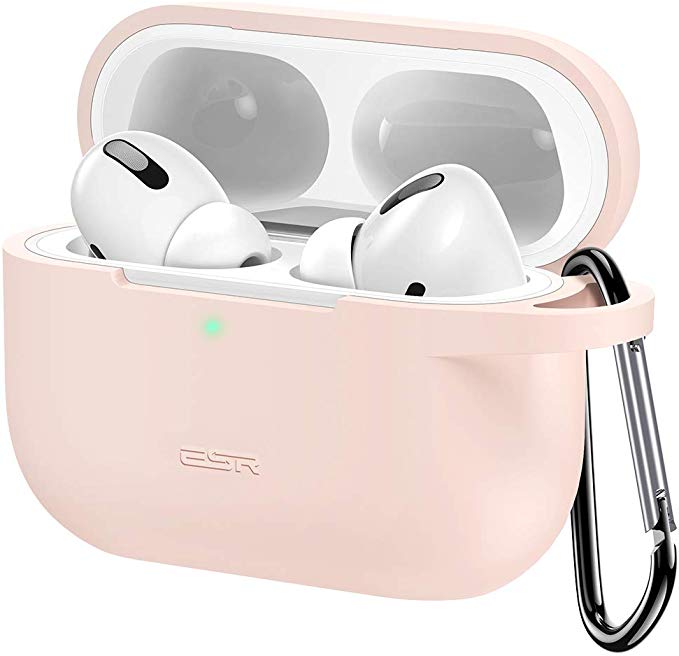 ESR Upgraded Protective Cover for AirPods Pro Case, Bounce Carrying Case with Keychain for 2019 AirPods Pro Charging Case [Visible Front LED] Shock-Absorbing Soft Slim Silicone Case Skin (Light Pink)