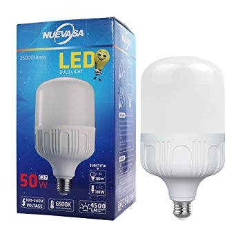 NUEVASA 120W-300W Light Bulb Equivalent, 50W LED Bulb Daylight White 6500K with E26 Standard Base, 4500 Lumens, High Watt Commercial LED Bulbs for Garage Warehouse Workshop