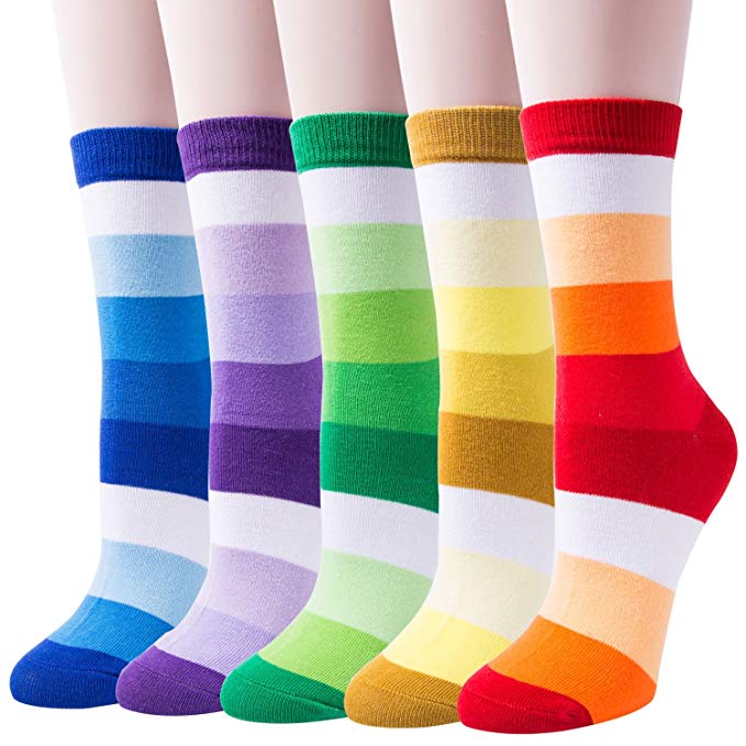 5 Pairs Womens Colorful Fancy Design Soft & Stretchy Novelty Dress Crew Socks