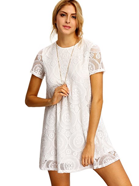 ROMWE Women's Short Sleeve Summer Lace Dress