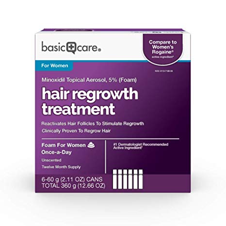 Basic Care Minoxidil Topical Aerosol, 5% Foam, Hair Regrowth Treatment for Women, 12.66 oz