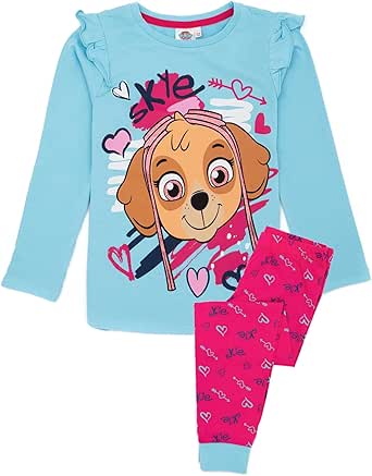 Paw Patrol Girls Skye Pyjama Set | Kids Blue & Pink Loungewear T-Shirt & Pants Complete PJ Bundle | Nightwear Pajama Gift