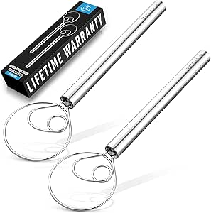 Zulay Kitchen 13-Inch Danish Dough Whisk - Stainless Steel Danish Whisk for Cooking with Single Eye Dough Hook - Traditional Dutch Whisk - Bread Whisk for Sourdough, Pizza, Pastry, Batter - 2 Pack