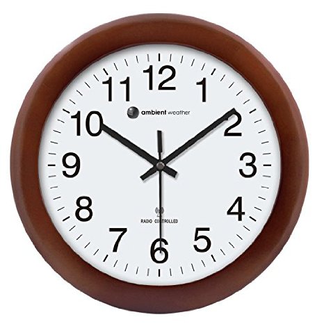 Ambient Weather RC-1250CH 12.5" Atomic Radio Controlled Wall Clock, Cherry Finish