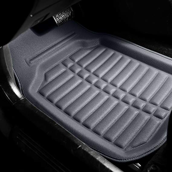 FH Group Solid Gray F14409SOLIDGRAY Deep Tray All Weather Floor Mats 4 Piece Set