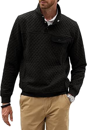 JMIERR Men's Quilted Sweatshirt Casual Long Sleeve Outdoor Stand Collar Button Pullover Sweatshirts