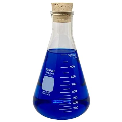 Corning Pyrex #4980-1L, 1000ml Narrow Mouth Erlenmeyer Flask with Cork Stopper (Single)