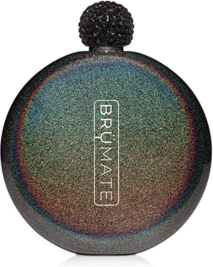 Brümate Holographic Glitter Spirit Flask - 5oz Stainless Steel Pocket & Purse Liquor Flask with Rhinestone Cap - Cute, Girly & Discreet for Drinking - Perfect Gift for Women (Glitter Charcoal)