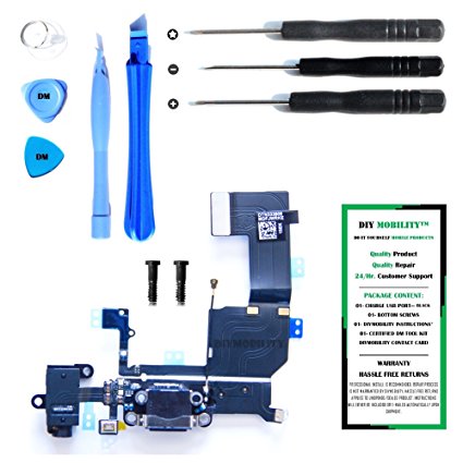 iPhone 5C Charge Port Dock, and Headphone Jack Flex Cable (White) Replacement Kit with DM Tools and Instructions Included - DIYMOBILITY
