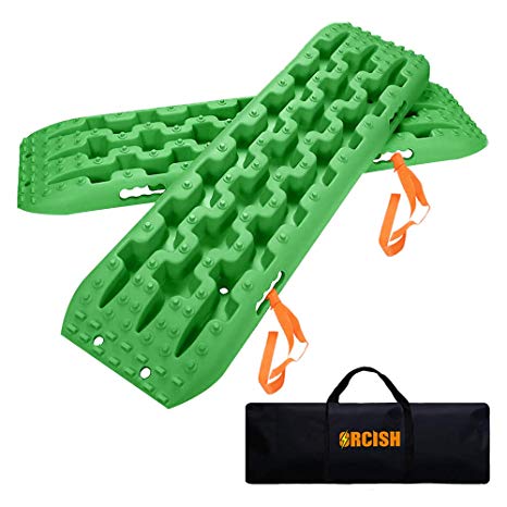 ORCISH Recovery Traction Boards Tracks Tire Ladder for Sand Snow Mud 4WD(Set of 2) Green