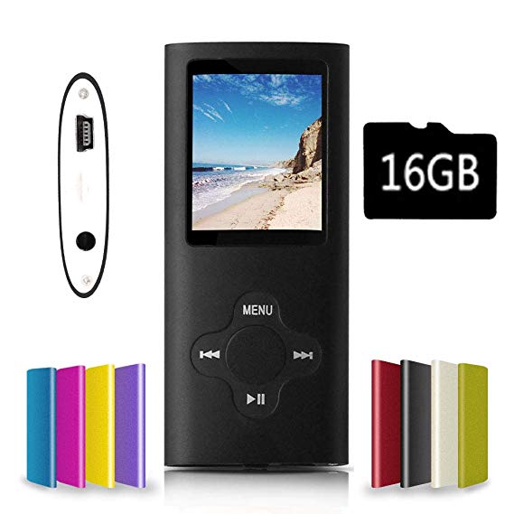 G.G.Martinsen Black Black Versatile MP3/MP4 Player with a 16GB Micro SD Card, Support Photo Viewer, Mini USB Port 1.8 LCD, Digital MP3 Player, MP4 Player, Video/Media/Music Player