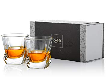 JoyJolt Aurora Crystal Whiskey Glasses, Old Fashioned Whiskey Glass 8.10 Ounce, Ultra Clear Crystal Scotch Glass for Bourbon and Liquor Set Of 2 non-leaded crystal Glassware