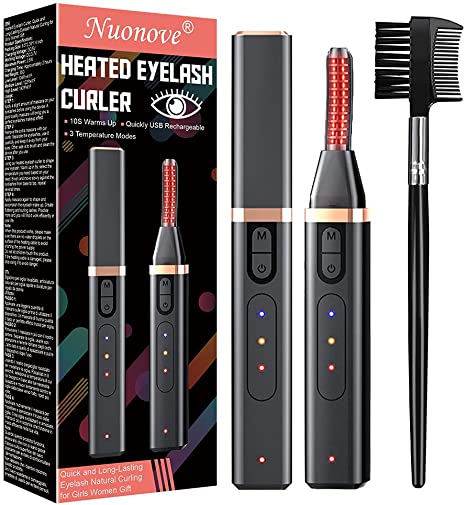 Heated Eyelash Curler, Electric Eyelash Curler, USB Rechargeable Eyelash Curler, 3 Levels of Temperature Adjustable, Rapid Heating, Long-Lasting Curling, Black