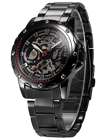 AMPM24 Black Stainless Steel Automatic Mechanical Skeleton Men's Sport Watch PMW207