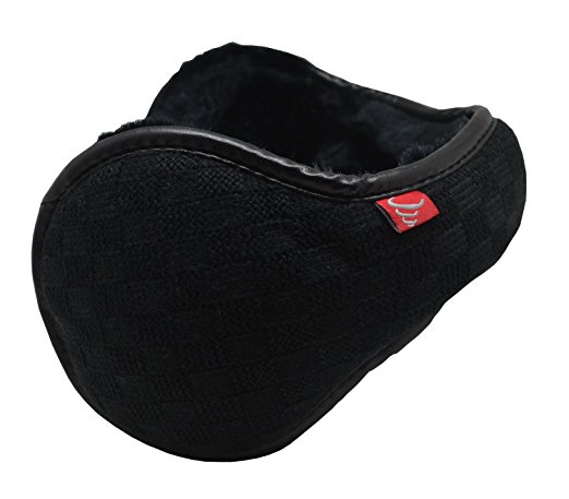 Mraw Unisex Woolen Yarn Plaid Foldable/Adjustable Wrap around Earmuffs (Black)